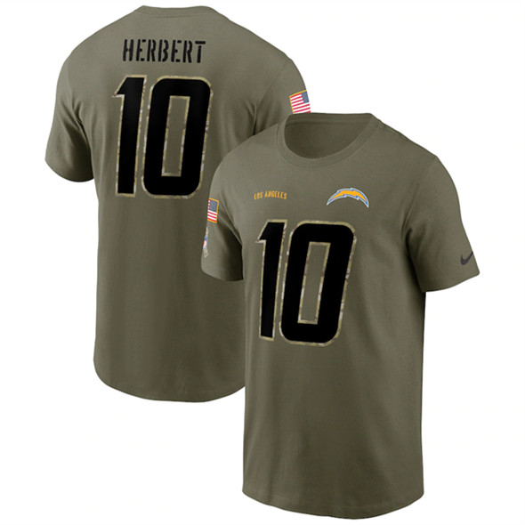 Men's Los Angeles Chargers #10 Justin Herbert 2022 Olive Salute to Service T-Shirt